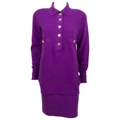 Vintage Chanel Royal Purple Cashmere With Gilt Buttons Outfit - 1990s
