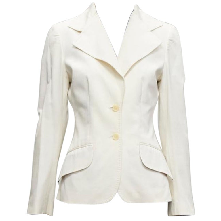 DOLCE GABBANA Vintage ivory cotton blend wide collar blazer IT42 M For Sale