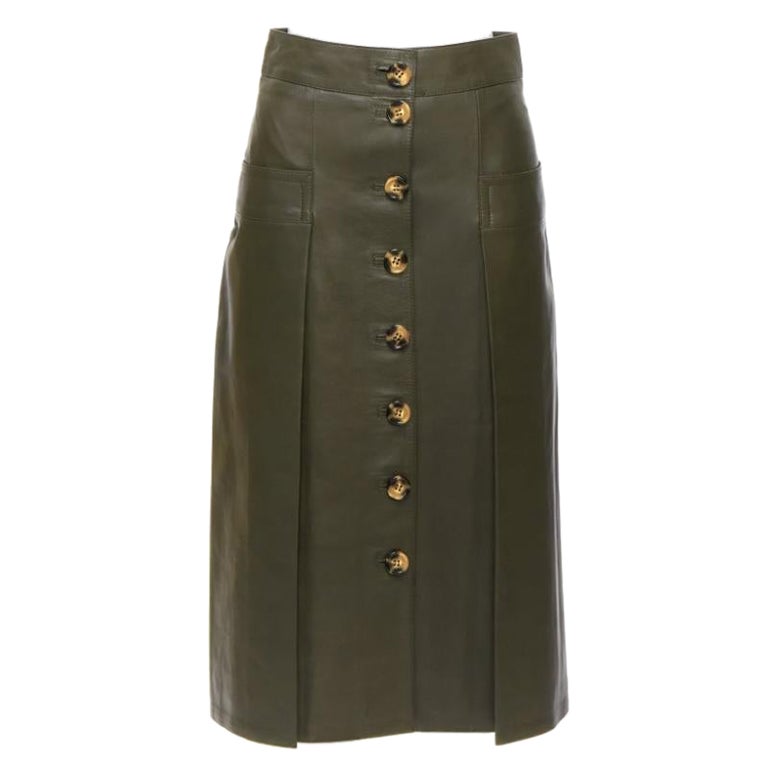 DODO BAR OR dark genuine leather shell button pocketed pleated skirt IT40 S For Sale