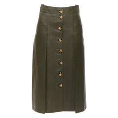 DODO BAR OR dark genuine leather shell button pocketed pleated skirt IT40 S