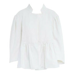 DRIES VAN NOTEN white cotton linen flared hem cropped sleeve oversized jacket XS