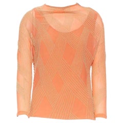 DRIES VAN NOTEN Rosa Seidenchiffon Apricot Perlenstickerei Art-Deco-Top FR38 S