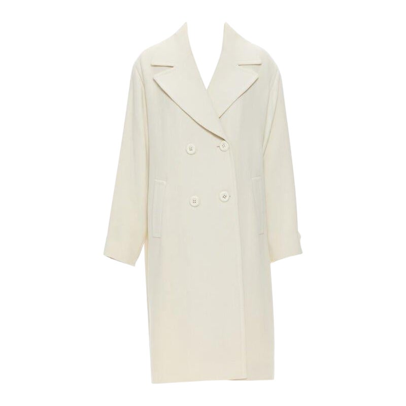 GIANFRANCO FERRE STUDIO ivory wool crepe double breasted coat jacket IT42 M For Sale