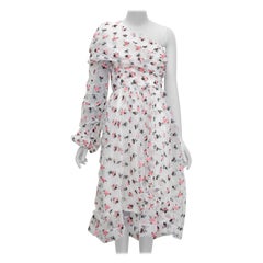 ANAIS JOURDEN crinkle floral embroidery asymmetric sleeves midi dress FR38 M