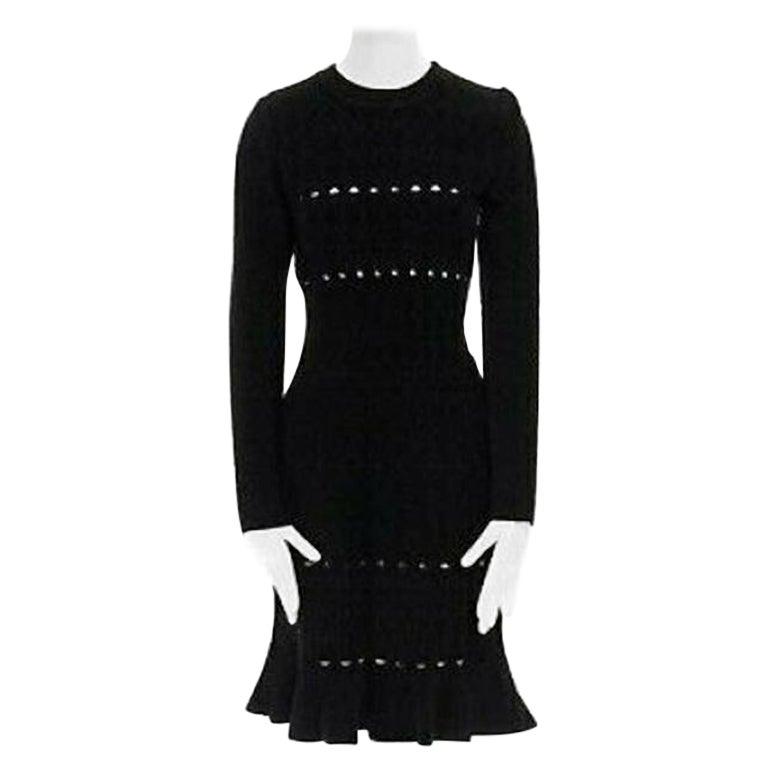 ALAIA black textured chenille cutout fluted hem bodycon dress US8 UK12 IT44 FR40 For Sale