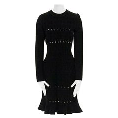 ALAIA black textured chenille cutout fluted hem bodycon dress US8 UK12 IT44 FR40