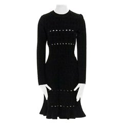 ALAIA - Robe bodycon noire en chenille texturée avec découpes à l'ourlet cannelé - US8 UK12 IT44 FR40