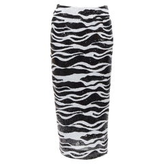 DOLCE GABBANA 2022 black zebra sequins chantilly lace back pencil skirt IT38 XS