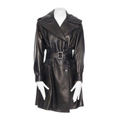 DOLCE & GABBANA dark brown nappa leather double breasted silver buckle belt coat