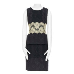 DOLCE GABBANA black cotton floral jacquard lace applique peplum dress IT42 M