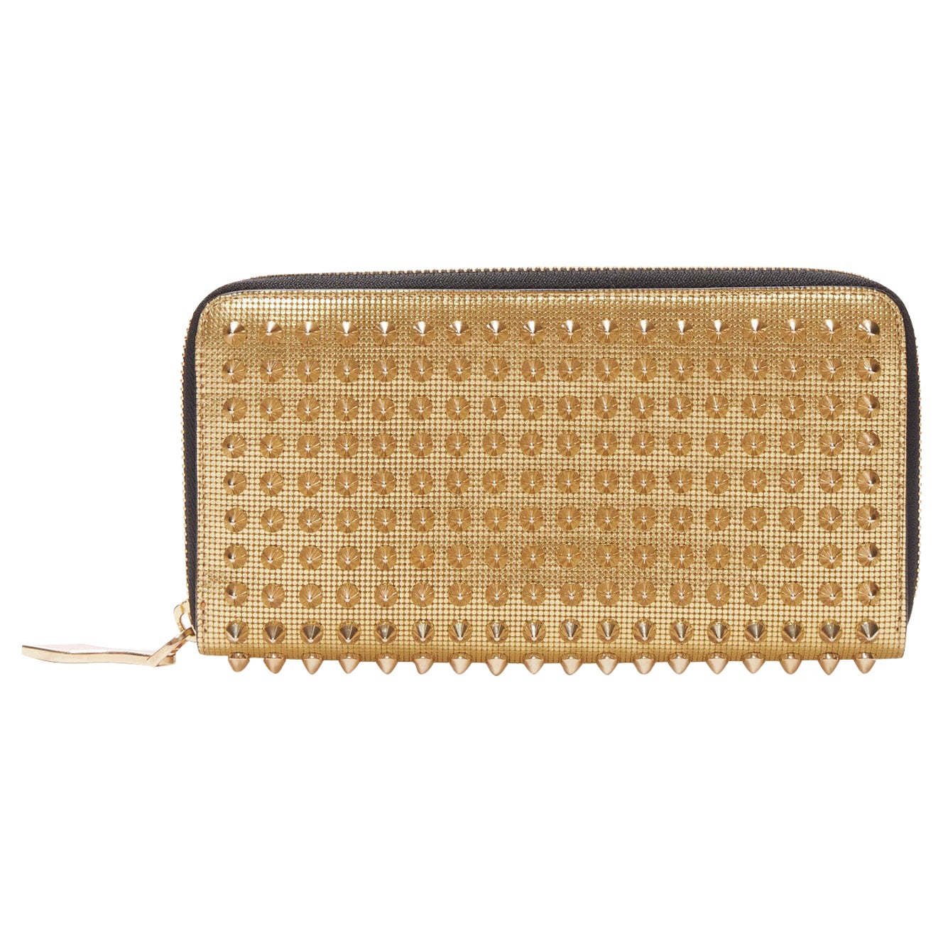 CHRISTIAN LOUBOUTIN Panettone gold studded leather zip around long wallet For Sale
