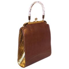 Glitz & Glam 1950's Stylecraft Leather & Gold Textured Vinyl Handbag