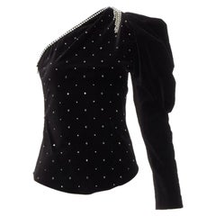 ISABEL MARANT top monospalla in velluto impreziosito da cristalli e perline FR36 S