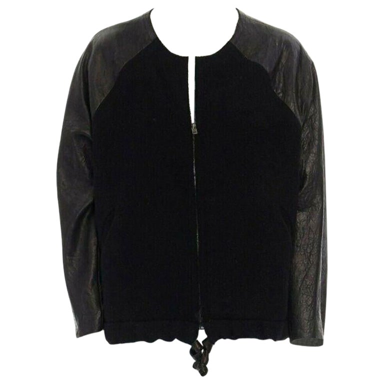 runway ISABEL MARANT Jeams leather sleeve wool zip up baseball bomber jacket S For Sale