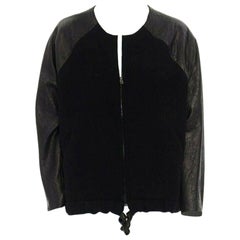 Used runway ISABEL MARANT Jeams leather sleeve wool zip up baseball bomber jacket S