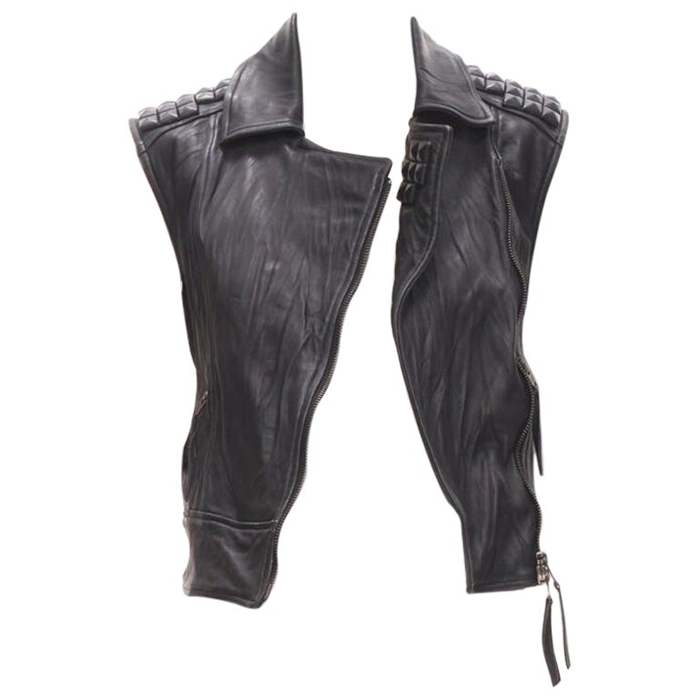 ELIZABETH JAMES black leather wrapped square stud biker vest jacket XS For Sale