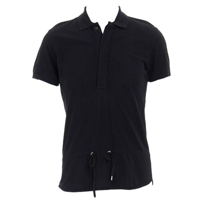 KRIS VAN ASSCHE black cotton drawstring waist short sleeve polo shirt M For Sale