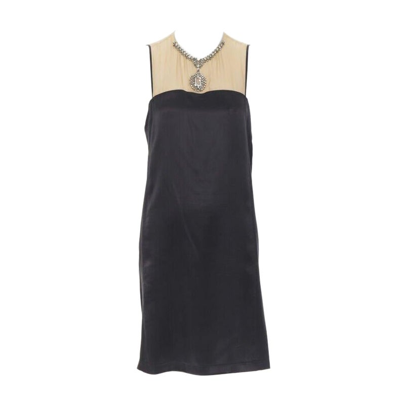 LANVIN Alber Elbaz 2013 Nacktes Kleid aus Seide mit Illusions-Kristallkette M im Angebot