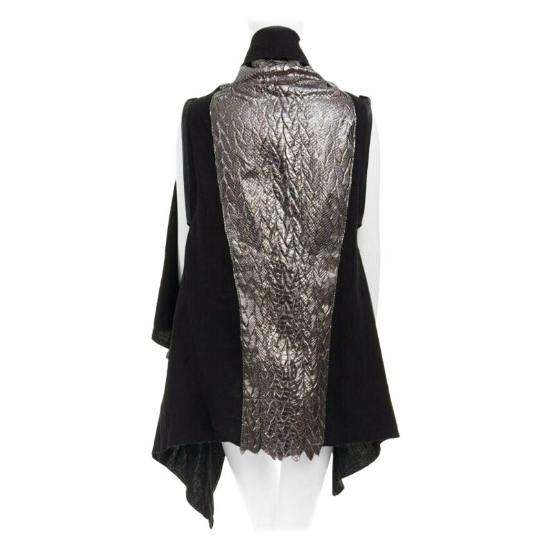 SIMONA TAGLIAFERRI black silver scaled leather back draped linen vest M For Sale