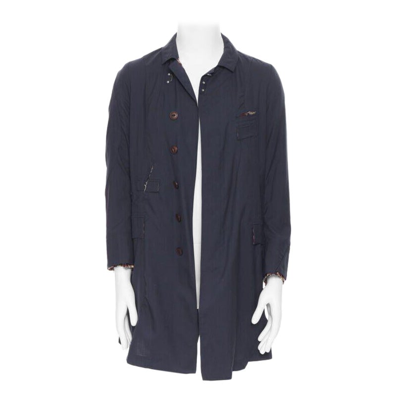 THE SOLOIST TAKAHIRO MIYASHITA navy cotton deconstructed curved seams coat S For Sale