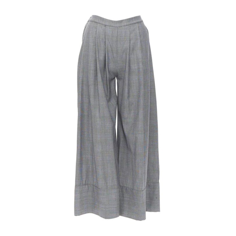 MICHAEL LO SORDO 100% wool grey herringbone check wide cuff wide pants UK6 For Sale