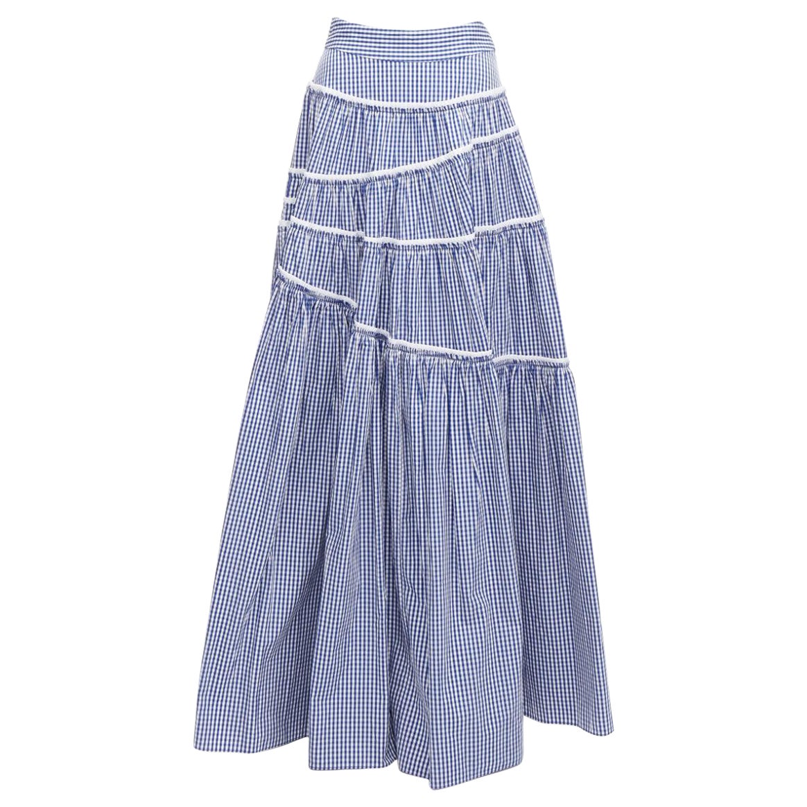 ANAIS JOURDEN Gingham print tiered ruffle seam high waist maxi skirt FR36 S For Sale