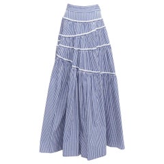 ANAIS JOURDEN Gingham print tiered ruffle seam high waist maxi skirt FR36 S