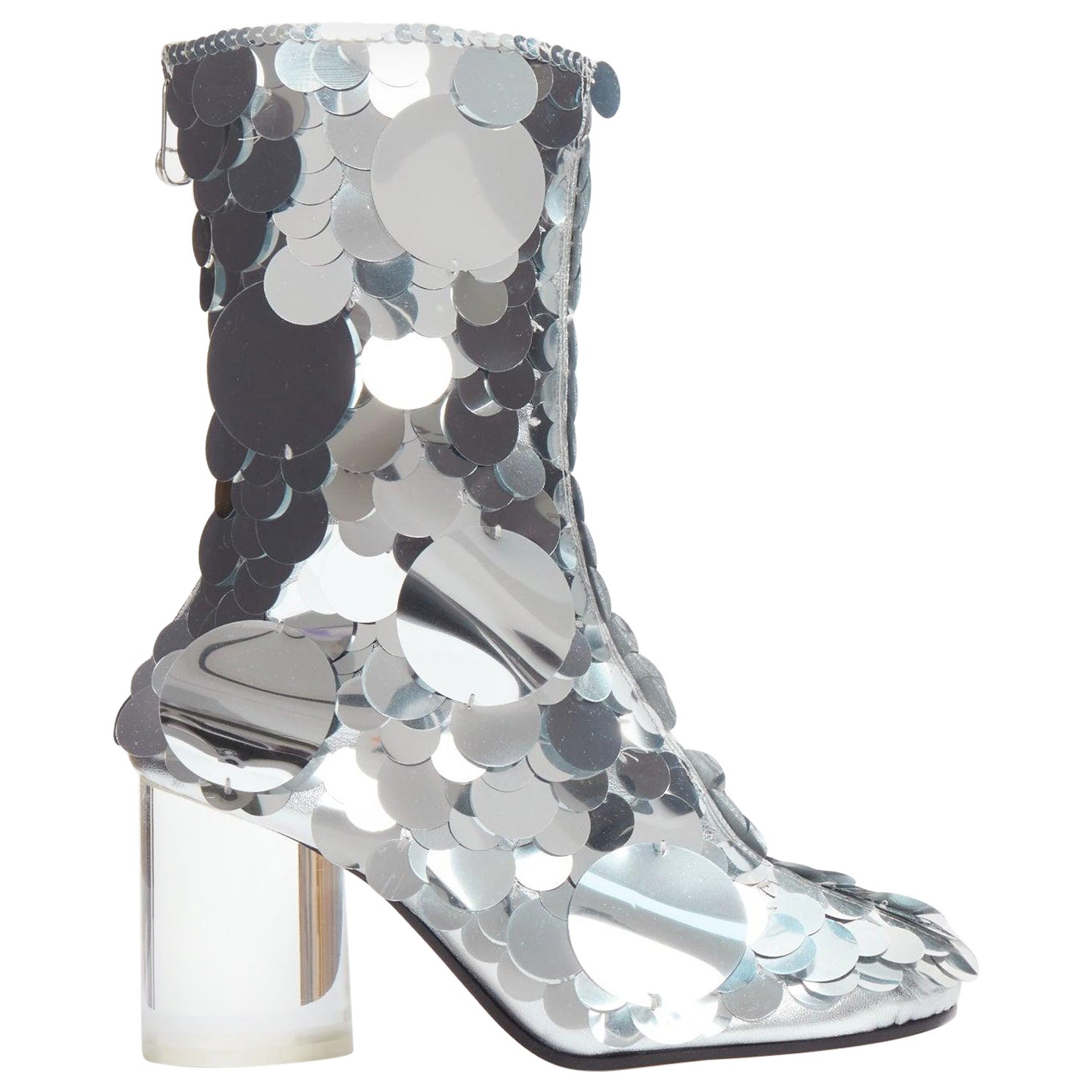 MAISON MARGIELA silver pailette clear lucite heels ankle boots EU39 For Sale