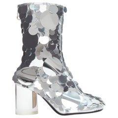 MAISON MARGIELA silver pailette clear lucite heels ankle boots EU39