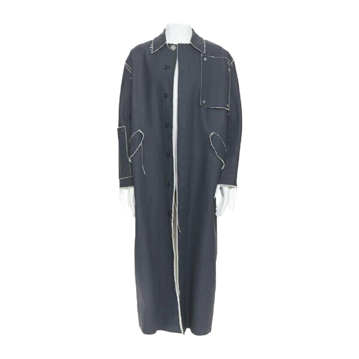 OFF WHITE VIRGIL ABLOH grey coated heavy canvas frayed edge snap panel coat XS For Sale