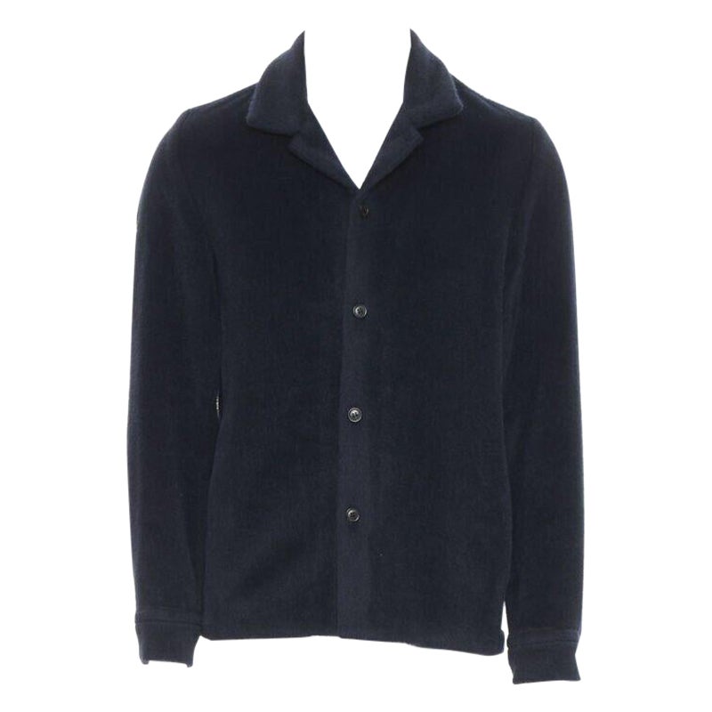 STEPHAN SCHNEIDER black alpaca wool notched collar overcoat shirt 3 M For Sale