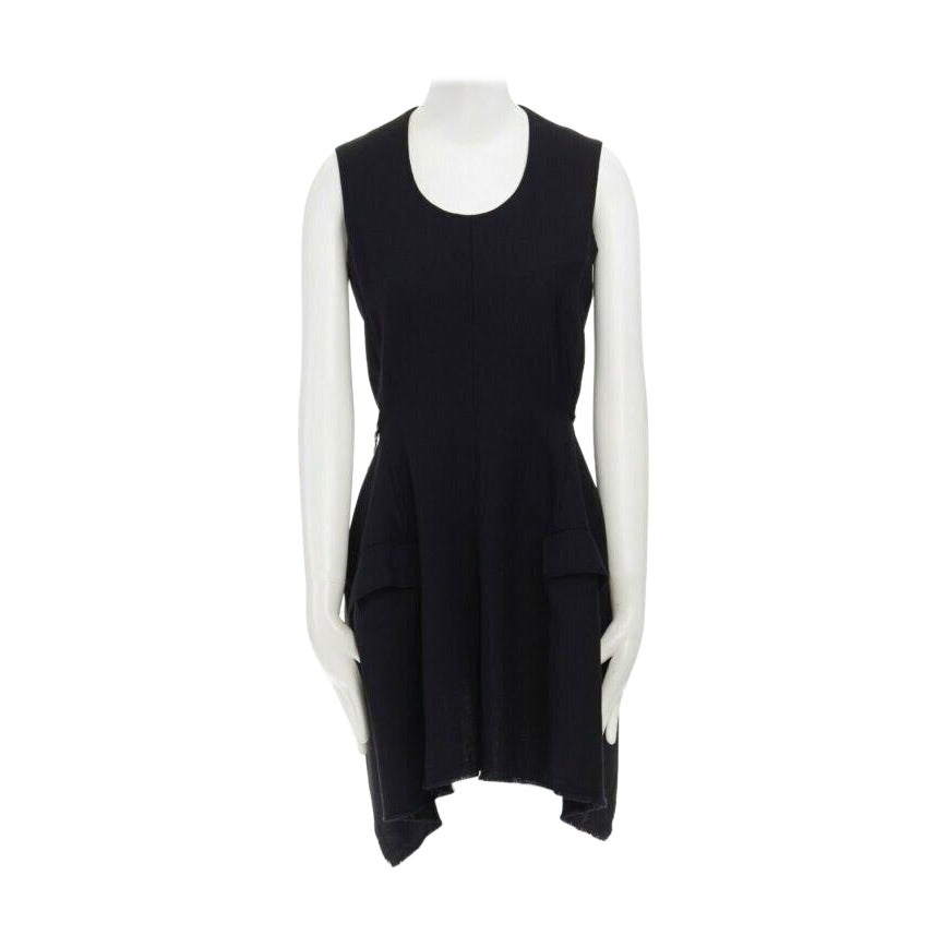 COMME DES GARCONS Vintage AW94 black wool raw edge slit sides tie back dress M For Sale