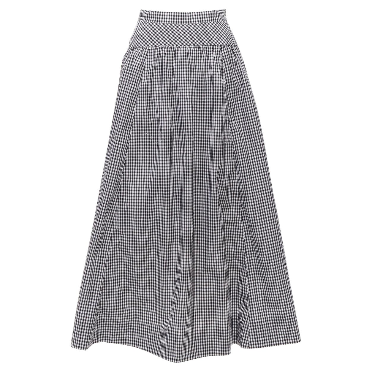 J.CREW white black gingham cotton panelled yoke A-line full skirt US0 XS
