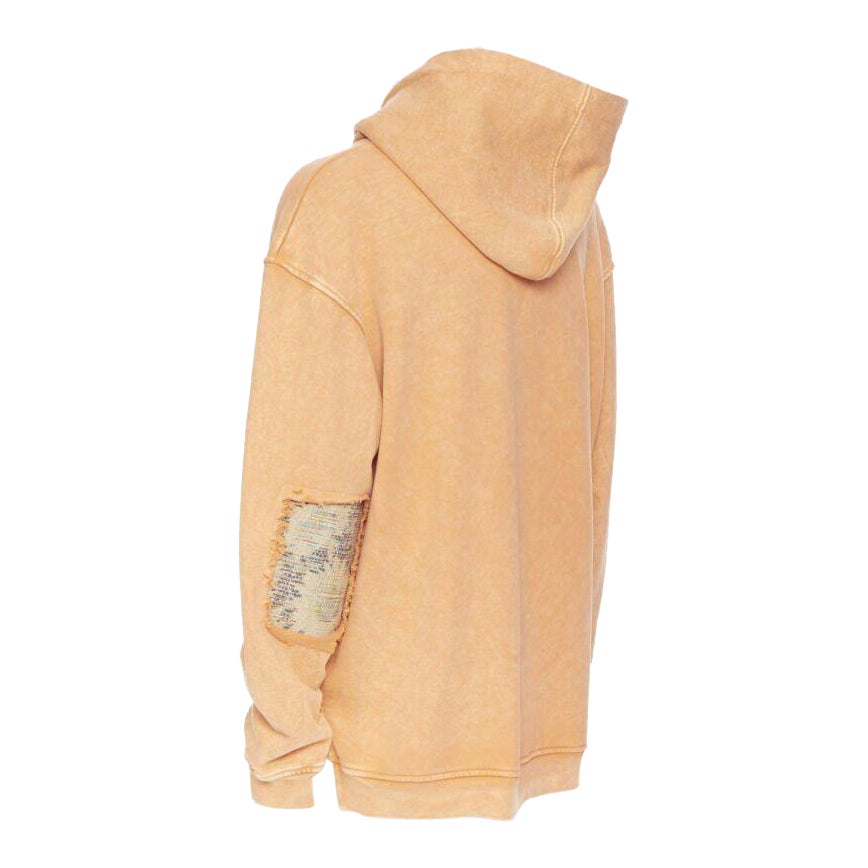 new ALCHEMIST orange washed cotton tweed embroidered hood patchwork hoodie L For Sale