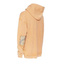 ALCHEMIST orangefarbener, gewaschener, mit Tweed bestickter Kapuze Patchwork- Hoodie L