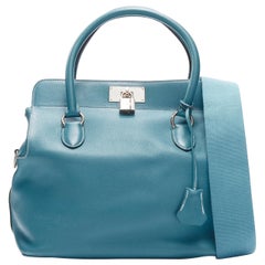 HERMES Toolbox 26 teal blau genarbtes Leder SHW Umhängetasche