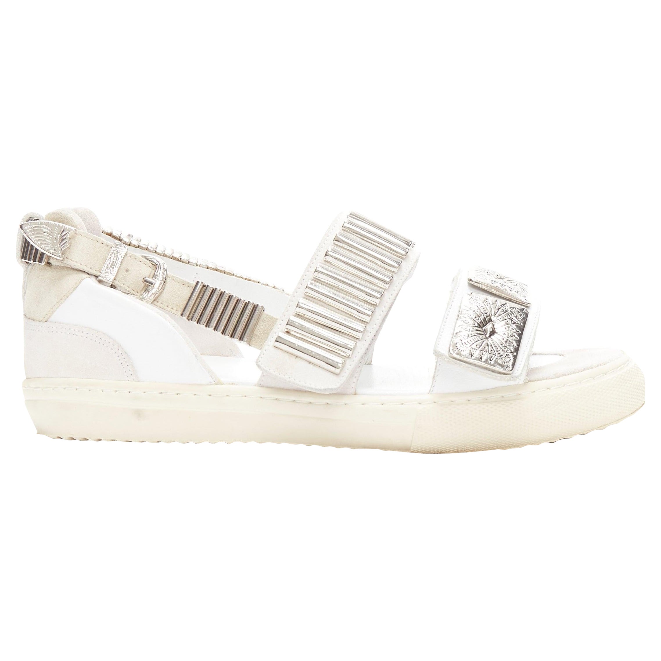 TOGA ARCHIVES 2022 white leather silver metal plate buckle sandals EU39 For Sale