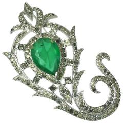 Vintage Polcini Mughal Style Faux Emerald Brooch