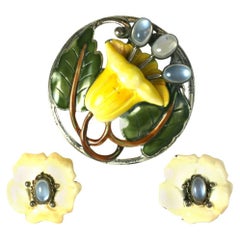  Sterling and Enamel Moonstone Lily Suite