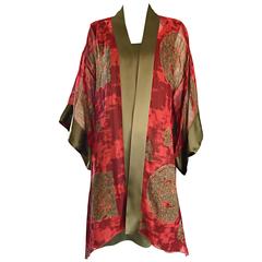 1970s Holly's Harp Vintage Dress and Kimono Red + Chartreuse Amazing Boho Set