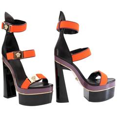 New VERSACE Medusa Tri-Strap Platform Sandals