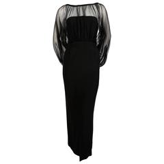 1940's IRENE LENTZ black dress with blouson silk chiffon overlay 1