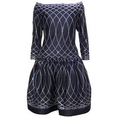 Art Deco Inspired 1970
s Arnold Scaasi Crystal Embellished Black Dress