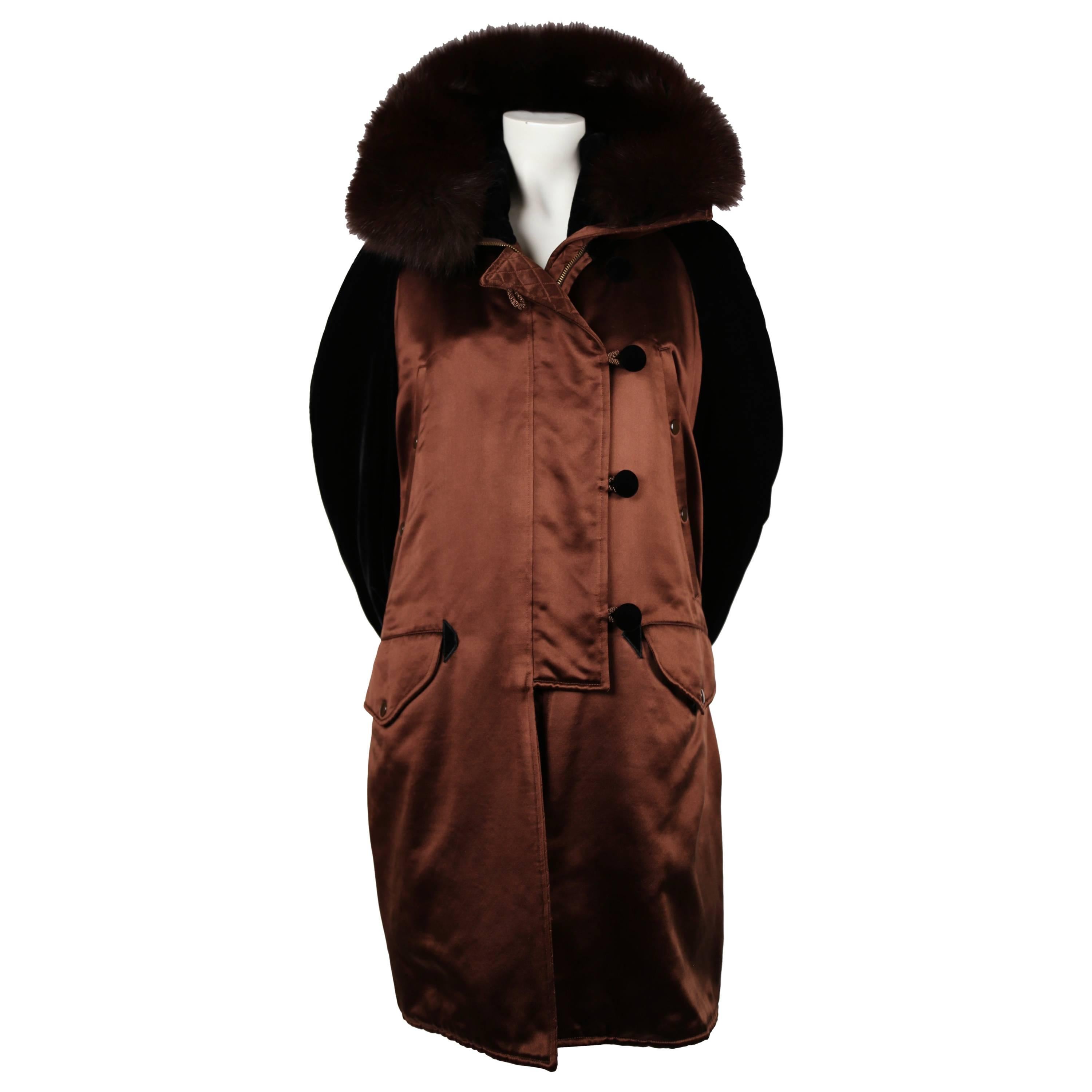 Christian Lacroix haute couture silk quilted parka coat with fox fur, 1990s 