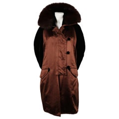 Christian Lacroix haute couture silk quilted parka coat with fox fur, 1990s