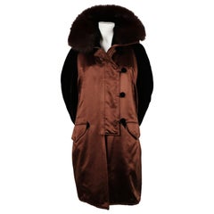 Vintage Christian Lacroix haute couture silk quilted parka coat with fox fur, 1990s 