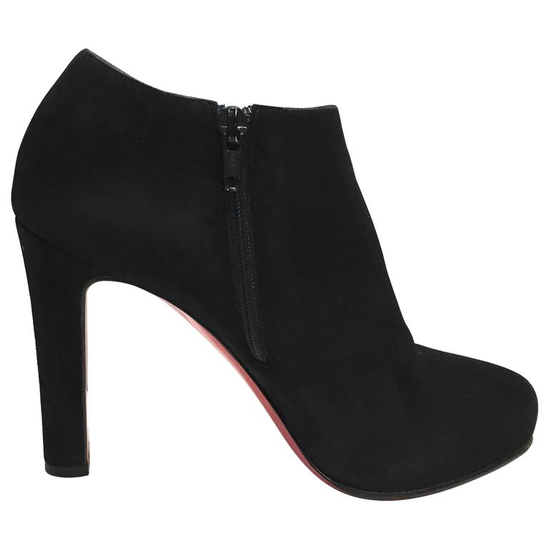 CHRISTIAN LOUBOUTIN Vicky Booty 120 Black Suede Red Bottom Ankle Boots 37.5  For Sale at 1stDibs