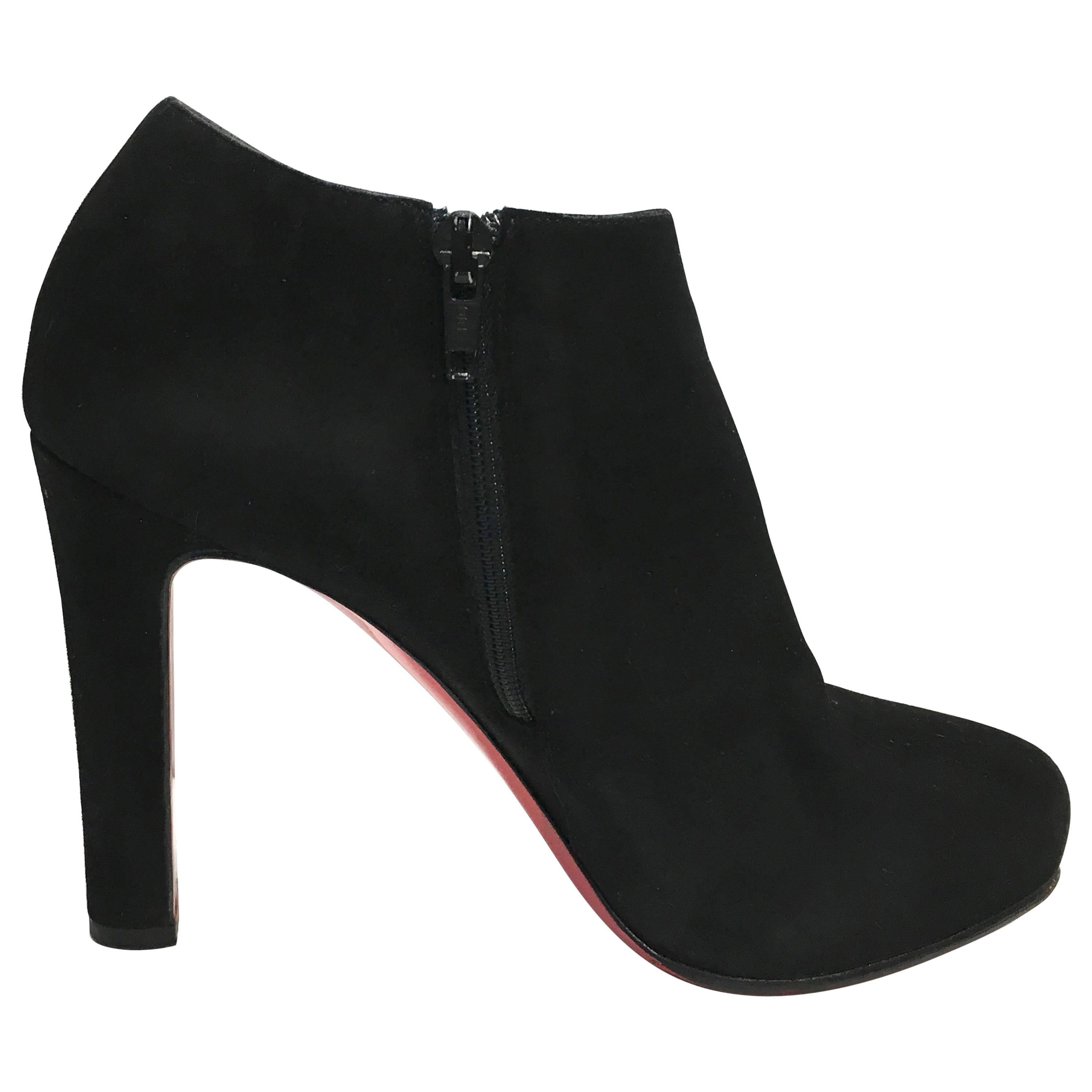 CHRISTIAN LOUBOUTIN Vicky Booty 120 Black Suede Red Bottom Ankle Boots 37.5