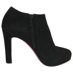 CHRISTIAN LOUBOUTIN Vicky Booty 120 Black Suede Red Bottom Ankle Boots 37.5 