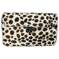 PRADA Brown & White Sotted Animal Print Pony Hair Shoulder Bag Clutch